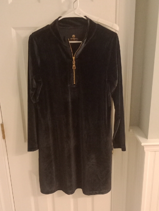 Spartina 449 Dresses & Skirts - Black Velvet Mini Dress with Gold Zip Detail